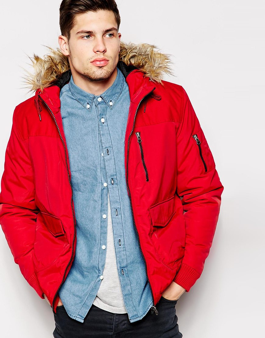 Parka Jacket With Contrast Yoke In Red