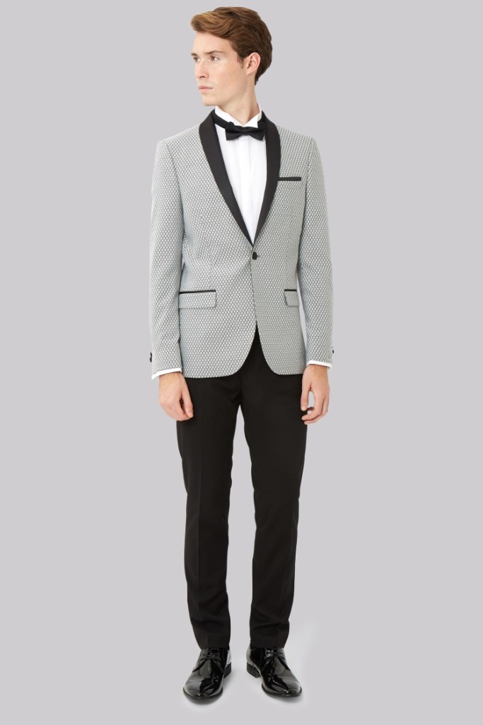 Skinny Fit Black and White Jacquard Tuxedo Jacket